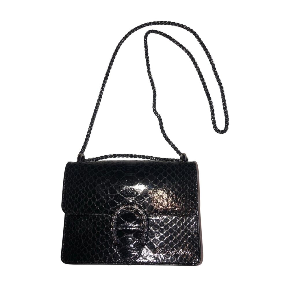 Marina Galanti Black Croc Embossed Leather Crossbody Bag Horseshoe Chain Strap